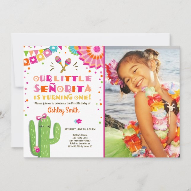 Little Senorita Fiesta Cactus Pink First Birthday Invitation (Front)
