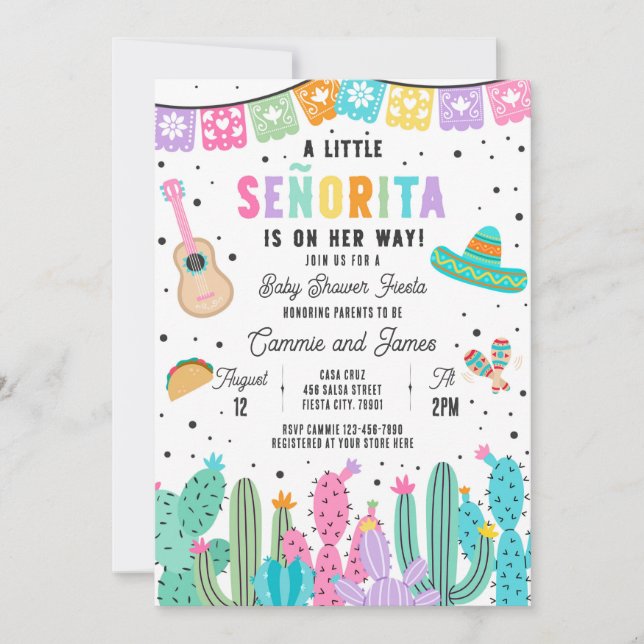 Little Señorita On The Way Girl Fiesta Baby Shower Invitation (Front)