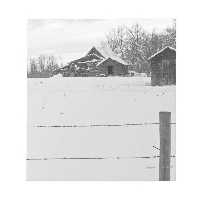 Little Shacks With Fence Winter Scene Notepad (Front)