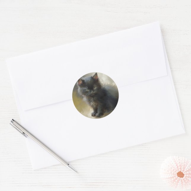 Little Shadow Black Kitten Classic Round Sticker (Envelope)