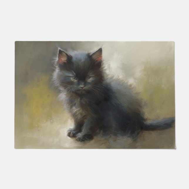 Little Shadow Black Kitten Doormat (Front)