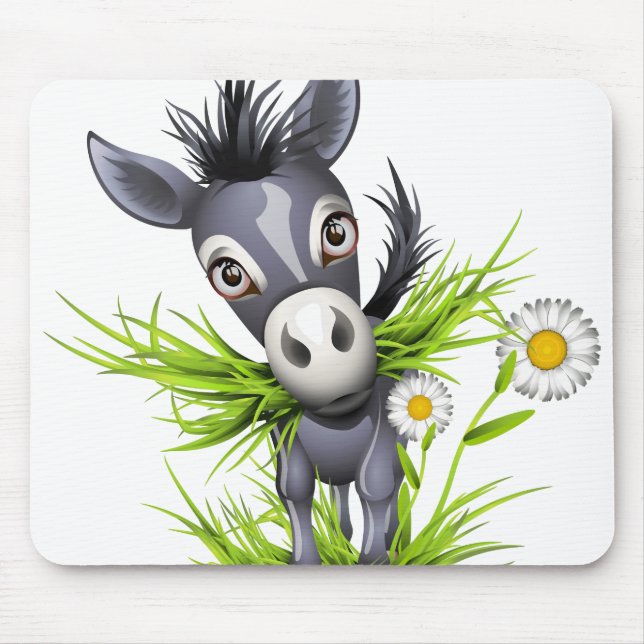 Little shaggy grey donkey mouse mat (Front)