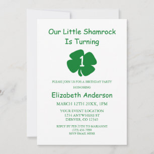 Little Shamrock 1st Birthday Invitation