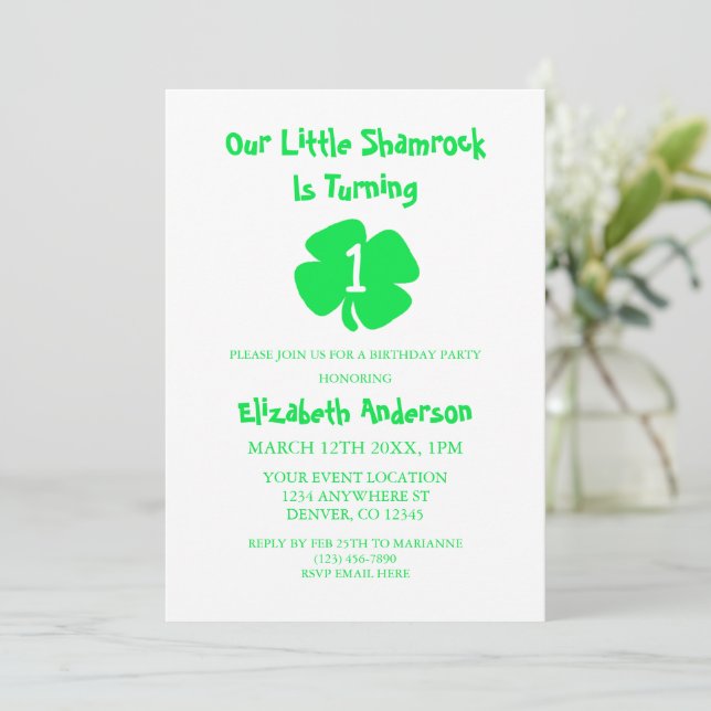 Little Shamrock 1st Birthday Invitation (Standing Front)