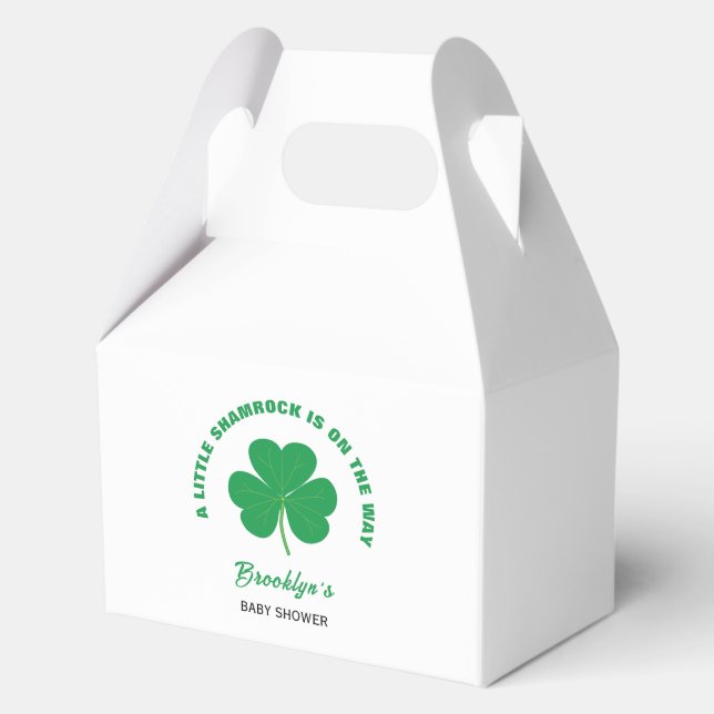 Little Shamrock Baby Shower Irish White And Green Favour Box (Front)