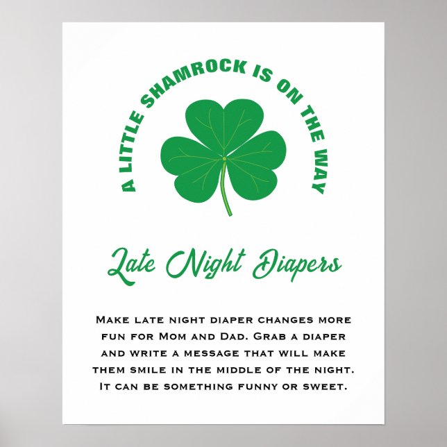 Little Shamrock Fun Baby Shower Late Night Diapers Poster (Front)