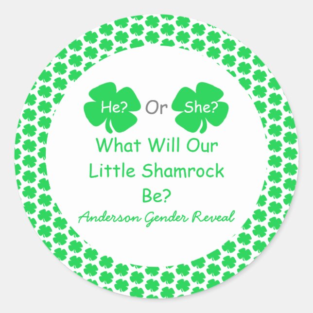 Little Shamrock Gender Reveal Classic Round Sticker (Front)
