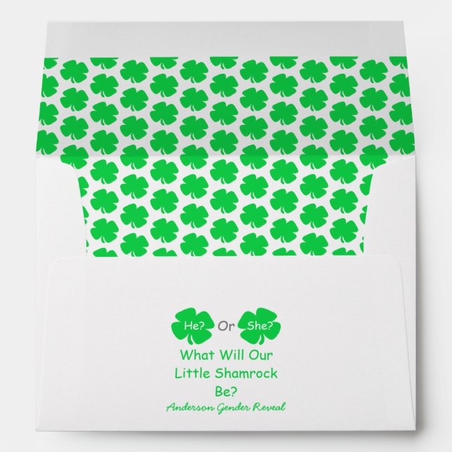 Little Shamrock Gender Reveal Envelope (Back (Bottom))
