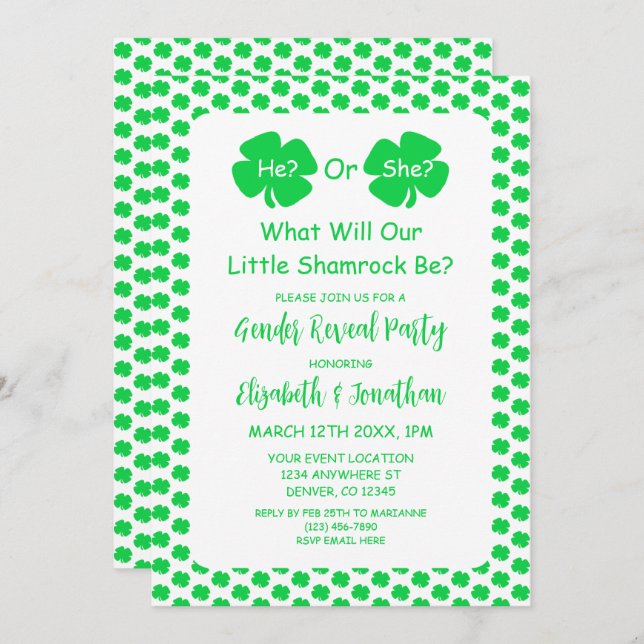 Little Shamrock Gender Reveal Invitation (Front/Back)