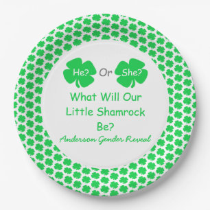 Little Shamrock Gender Reveal Paper Plate