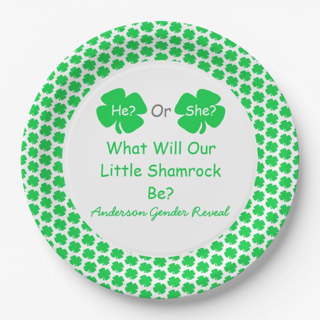 Little Shamrock Gender Reveal Paper Plate (Front)