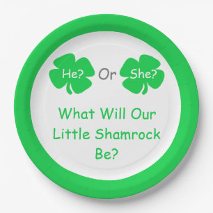 Little Shamrock Gender Reveal Paper Plate