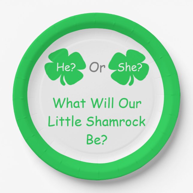 Little Shamrock Gender Reveal Paper Plate (Front)