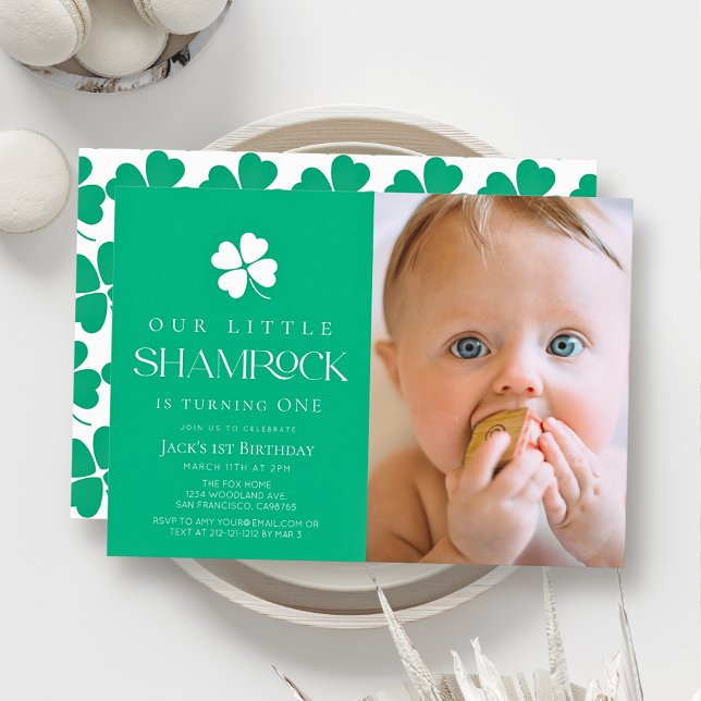 Little Shamrock Green Boy Photo 1st Birthday Invitation (Creator Uploaded)