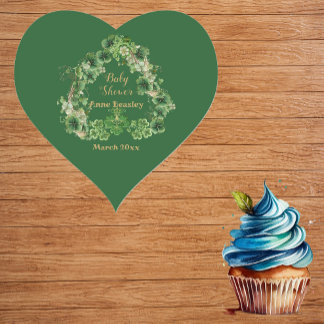 Little Shamrock Lucky Green Gold Heart Baby Shower Heart Sticker