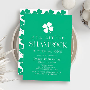 Little Shamrock Modern Green Boy 1st Birthday Invitation