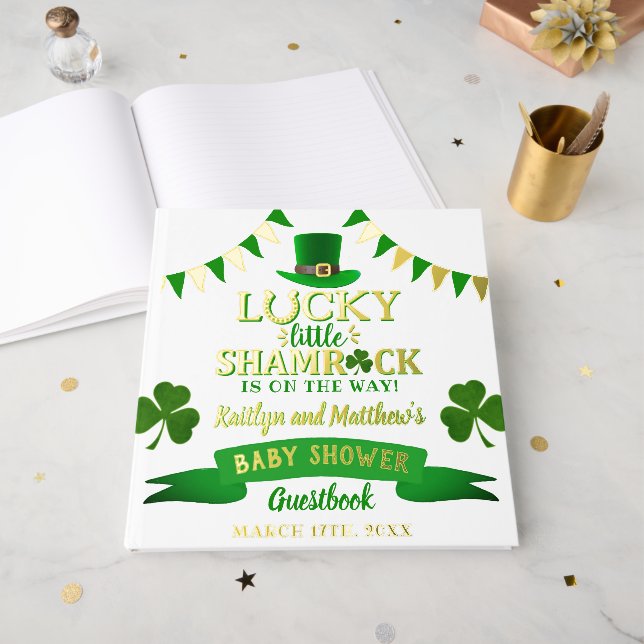 Little Shamrock St. Patrick's Day Baby Shower Guest Book (Front Open)