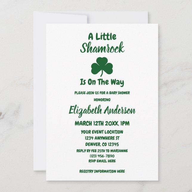 Little Shamrock St Patrick's Day Baby Shower Invitation (Front)