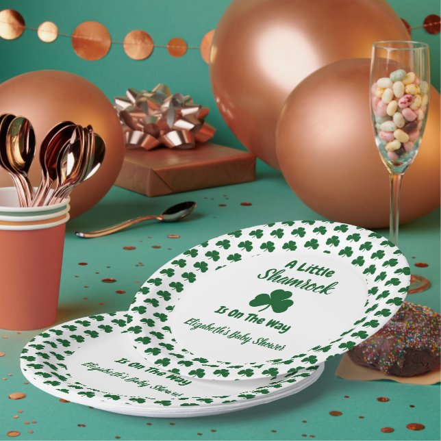 Little Shamrock St Patrick's Day Baby Shower Paper Plate (Multi)