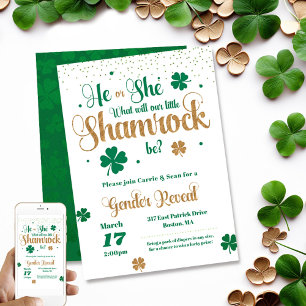 Little Shamrock St Patrick's Day Gender Reveal Invitation