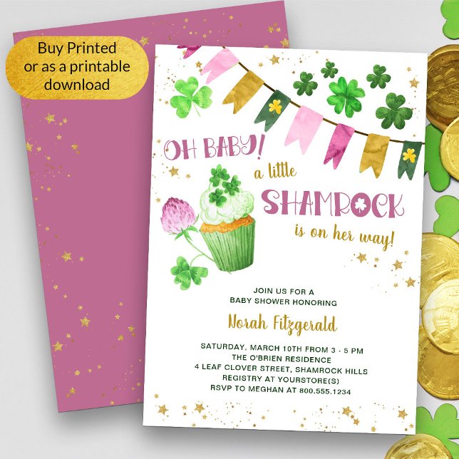 Little Shamrock St Patricks Girl Oh Baby Shower Invitation (Girl Baby Shower St Patricks Theme invitation - available printed or as a printable digital download)