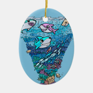 Little Shark Doodle Ceramic Tree Decoration