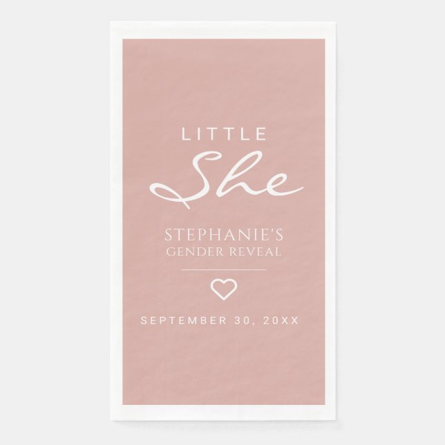 Little She Heart Dusty Rose Gender Reveal   Napkin (Front)