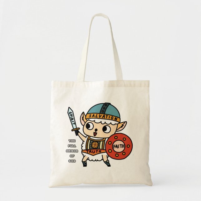 Little sheep in armour of God tote bag white (Front)