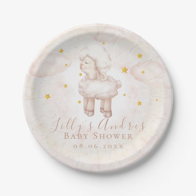 Little Sheep Lamb Dreamy stars Baby Shower Paper Plate (Front)