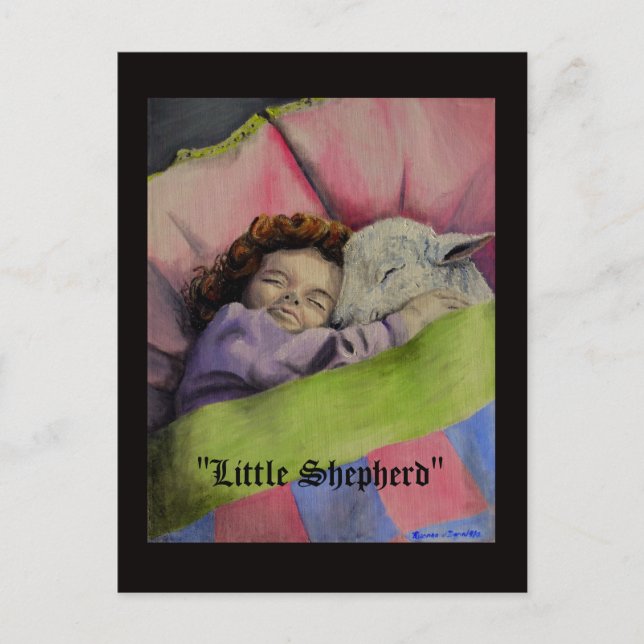 "Little Shepherd" Lamb of God with girl sleeps Postcard (Front)