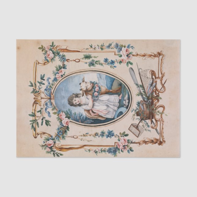 Little Shepherdess With Lamb by Jean-Baptiste Huet Tissue Paper (Front)