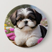 Little Shih Tzu Puppy Basket Flowers