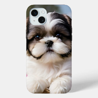 Little Shih Tzu Puppy Basket Flowers iPhone 15 Mini Case