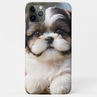 Little Shih Tzu Puppy Basket Flowers