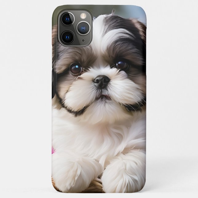 Little Shih Tzu Puppy Basket Flowers Case-Mate iPhone Case (Back)