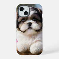 Little Shih Tzu Puppy Basket Flowers