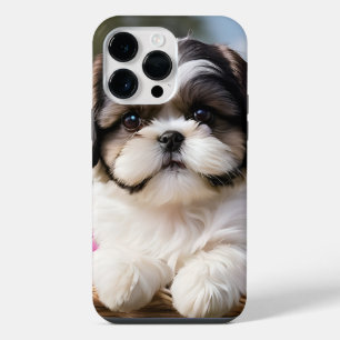 Little Shih Tzu Puppy Basket Flowers iPhone 14 Pro Max Case