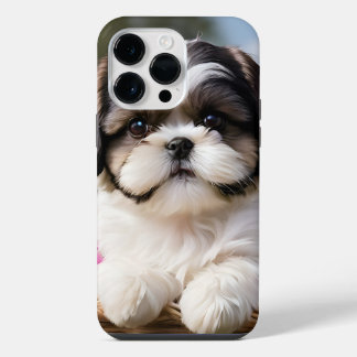 Little Shih Tzu Puppy Basket Flowers iPhone 14 Pro Max Case