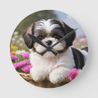 Little Shih Tzu Puppy Basket Flowers
