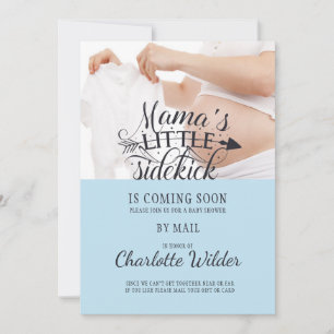 Little Sidekick Baby Bump Blue Boy Shower By Mail Invitation