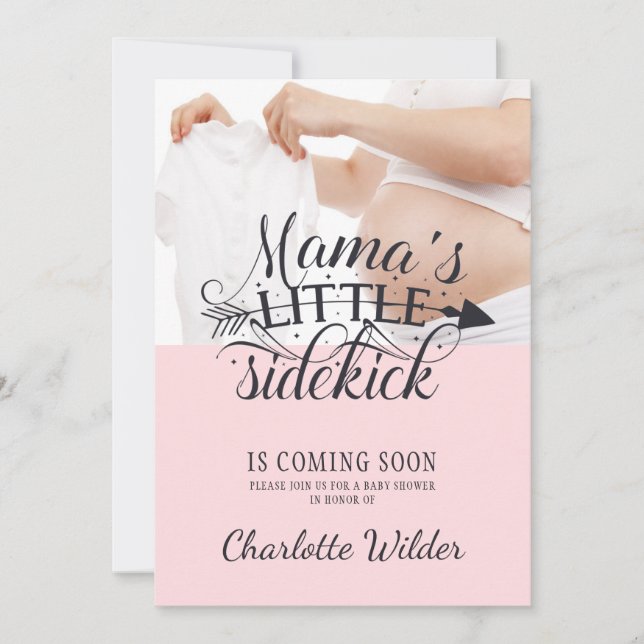 Little Sidekick Baby Bump Pink Girl Invitation (Front)