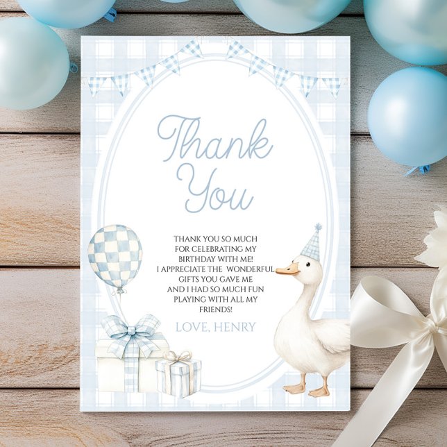 Little Silly Goose Blue Birthday Party Thank You Card (Creator Uploaded)