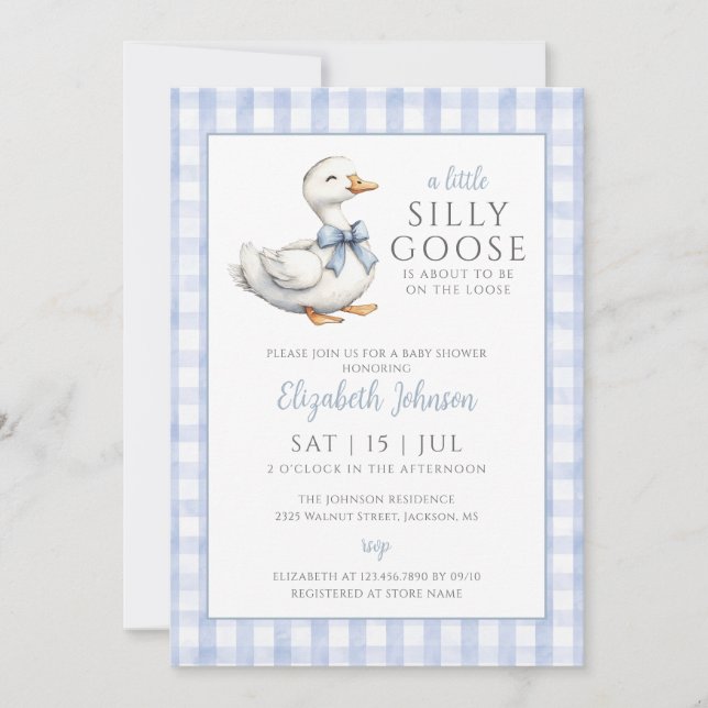 Little Silly Goose Blue Boy Baby Shower  Invitation (Front)