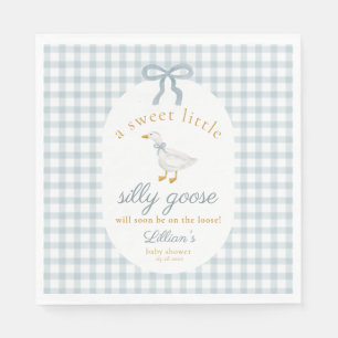 Little Silly Goose Bow Baby Shower Blue Gingham Napkin