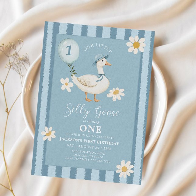 Little Silly Goose Daisy Boy 1st Birthday  Invitation (Creator Uploaded)