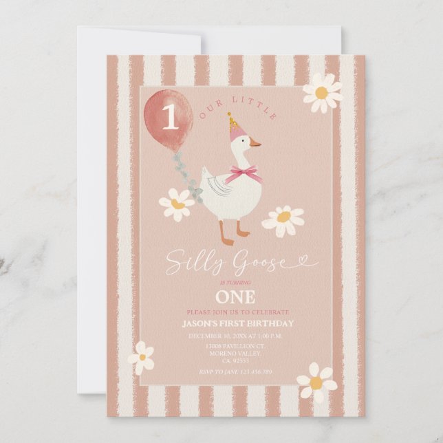 Little Silly Goose Daisy Girl 1st Birthday Invitation (Front)