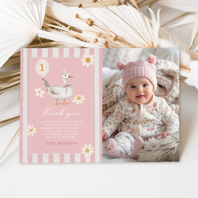 Little Silly Goose Daisy Girl 1st Birthday Photo Thank You Card (Creator Uploaded)
