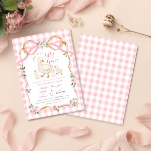 Little Silly Goose Gingham Pink Floral Baby Shower Invitation