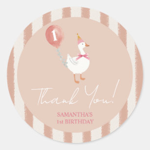 Little Silly Goose Pink Balloon Birthday Thank You Classic Round Sticker