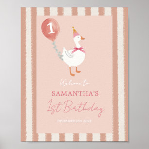 Little Silly Goose Pink Balloon Birthday Welcome Poster